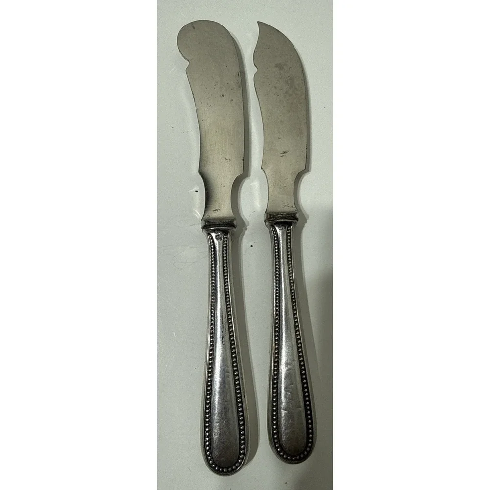 Newcastle Gorham Sterling Silver Fish Knife 2pc Notch Monogram Marked Tarnished